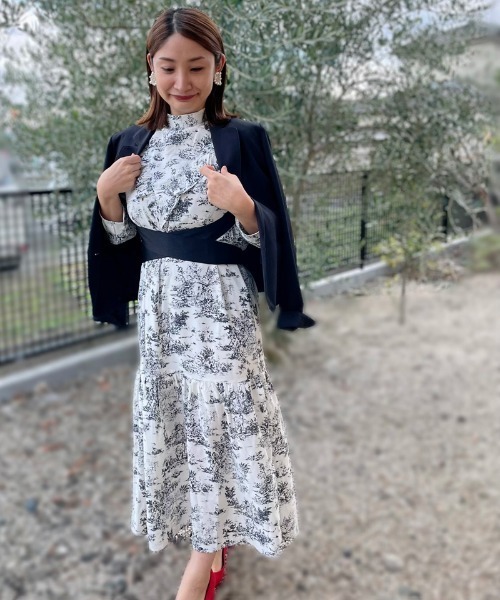 トワルドジュイ柄ハイネックフリルワンピース（マタニティウェア/グッズ）｜SweetMommy（スウィートマミー）