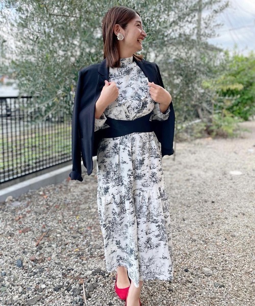 トワルドジュイ柄ハイネックフリルワンピース（マタニティウェア/グッズ）｜SweetMommy（スウィートマミー）