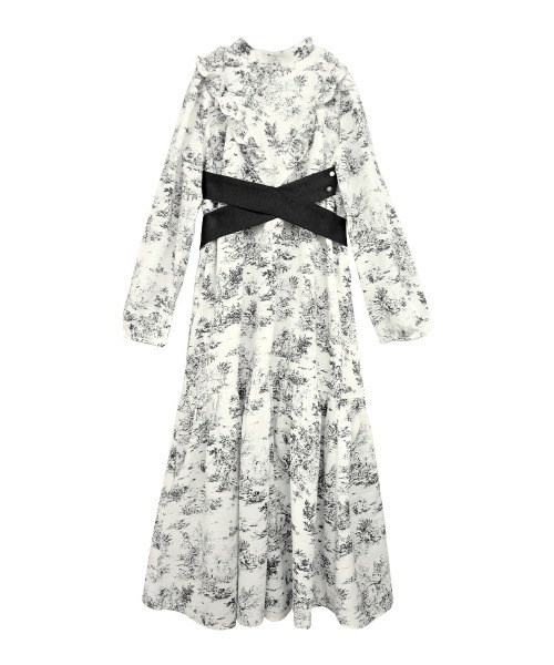 トワルドジュイ柄ハイネックフリルワンピース（マタニティウェア/グッズ）｜SweetMommy（スウィートマミー）