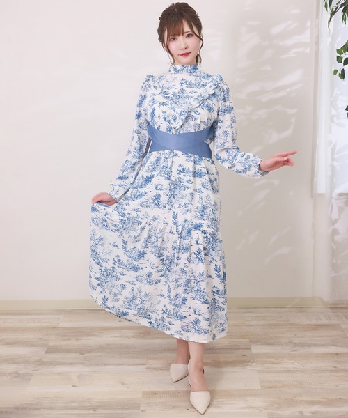 トワルドジュイ柄ハイネックフリルワンピース（マタニティウェア/グッズ）｜SweetMommy（スウィートマミー）