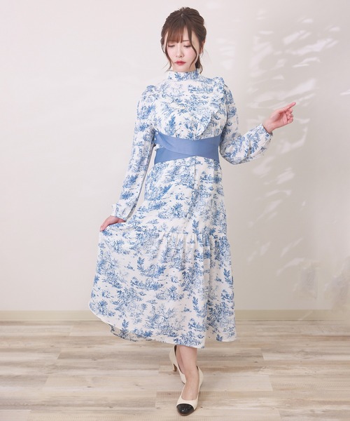 トワルドジュイ柄ハイネックフリルワンピース（マタニティウェア/グッズ）｜SweetMommy（スウィートマミー）