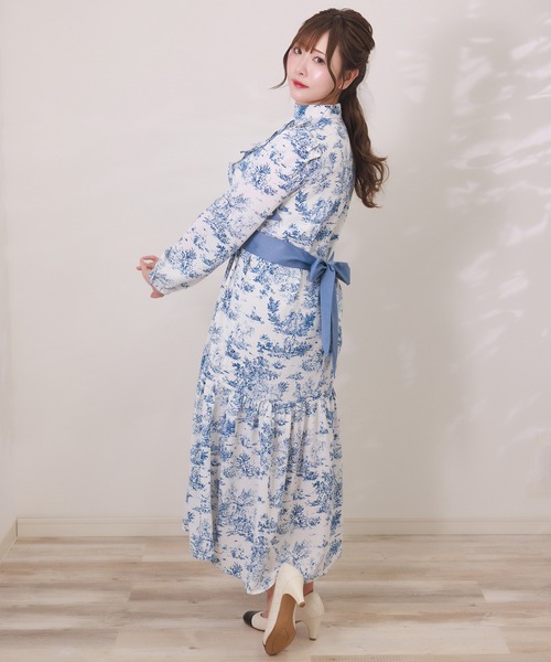 トワルドジュイ柄ハイネックフリルワンピース（マタニティウェア/グッズ）｜SweetMommy（スウィートマミー）