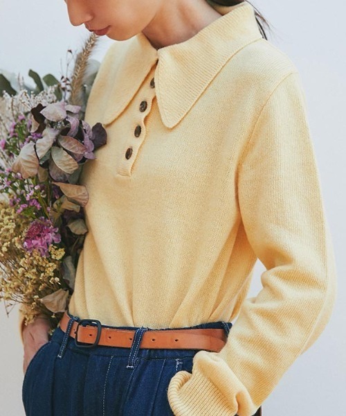 and R（アンドアール）の「ビッグカラーニットプルオーバー（ニット/セーター・レディース・ベージュ/イエロー/ブラック・FREE）」の9枚目の写真