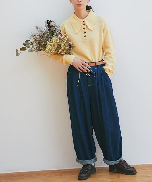 and R（アンドアール）の「ビッグカラーニットプルオーバー（ニット/セーター・レディース・ベージュ/イエロー/ブラック・FREE）」の10枚目の写真