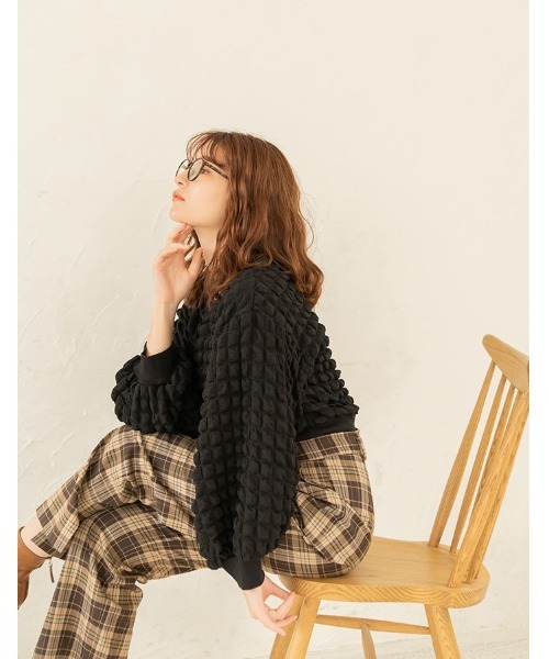 chocomee(チョコミー)の「pocopoco pullover/ポコポコプルオーバー(シャツ/ブラウス・レディース・アイボリー/ブラック・FREE)」の4枚目の写真