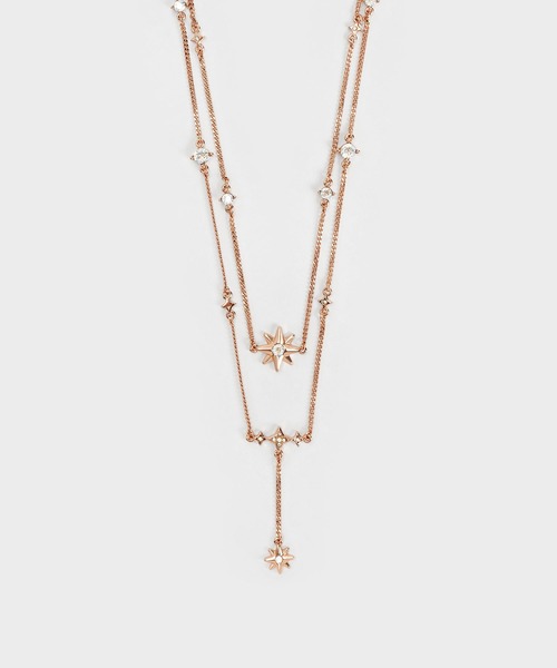 CHARLES & KEITH(チャールズ & キース)の「スターモチーフ クリスタルエンベリッシュドダブルネックレス(ネックレス・レディース・シルバー/ゴールド/ゴールド系その他・FREE)」の1枚目の写真