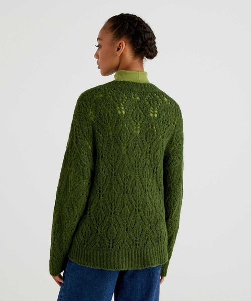 BENETTON (UNITED COLORS OF BENETTON)（ベネトンユナイテッドカラーズオブベネトン）の「レース編みクルーネックニット・セーター（ニット/セーター・レディース・イエロー/ブラウン/グリーン・MEDIUM/SMALL/X-SMALL/LARGE）」の5枚目の写真