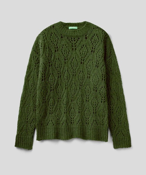 BENETTON (UNITED COLORS OF BENETTON)（ベネトンユナイテッドカラーズオブベネトン）の「レース編みクルーネックニット・セーター（ニット/セーター・レディース・イエロー/ブラウン/グリーン・MEDIUM/SMALL/X-SMALL/LARGE）」の6枚目の写真