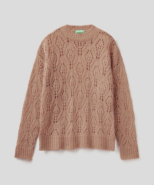 BENETTON (UNITED COLORS OF BENETTON)（ベネトンユナイテッドカラーズオブベネトン）の「レース編みクルーネックニット・セーター（ニット/セーター・レディース・イエロー/ブラウン/グリーン・MEDIUM/SMALL/X-SMALL/LARGE）」の10枚目の写真