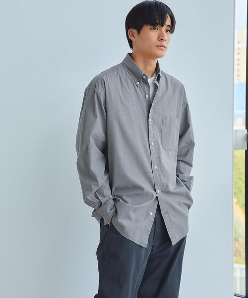 green label relaxing(グリーンレーベルリラクシング)の「FINE BASIC コットン シルク ビッグ ボタンダウン チェック シャツ(シャツ/ブラウス・メンズ・ホワイト/グレー/ベージュ・XL/XXL/S/L/M)」の3枚目の写真