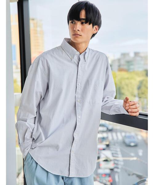 green label relaxing(グリーンレーベルリラクシング)の「FINE BASIC コットン シルク ビッグ ボタンダウン チェック シャツ(シャツ/ブラウス・メンズ・ホワイト/グレー/ベージュ・XL/XXL/S/L/M)」の2枚目の写真