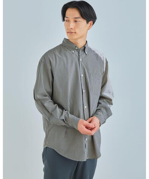 green label relaxing(グリーンレーベルリラクシング)の「FINE BASIC コットン シルク ビッグ ボタンダウン チェック シャツ(シャツ/ブラウス・メンズ・ホワイト/グレー/ベージュ・XL/XXL/S/L/M)」の6枚目の写真