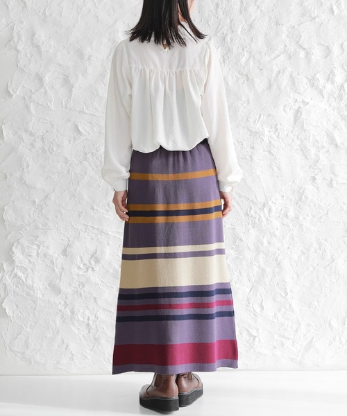 osharewalker（オシャレウォーカー）の「【廃盤】『マルチボーダー柄ニットスカート』（スカート・レディース・杢グレー/パープル・2/1）」の7枚目の写真