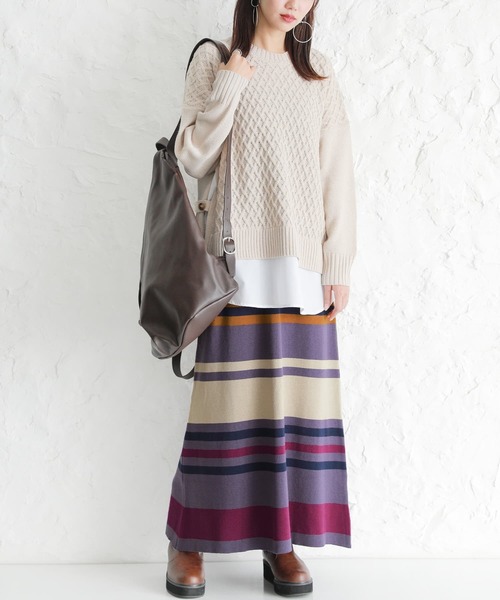 osharewalker（オシャレウォーカー）の「【廃盤】『マルチボーダー柄ニットスカート』（スカート・レディース・杢グレー/パープル・2/1）」の10枚目の写真