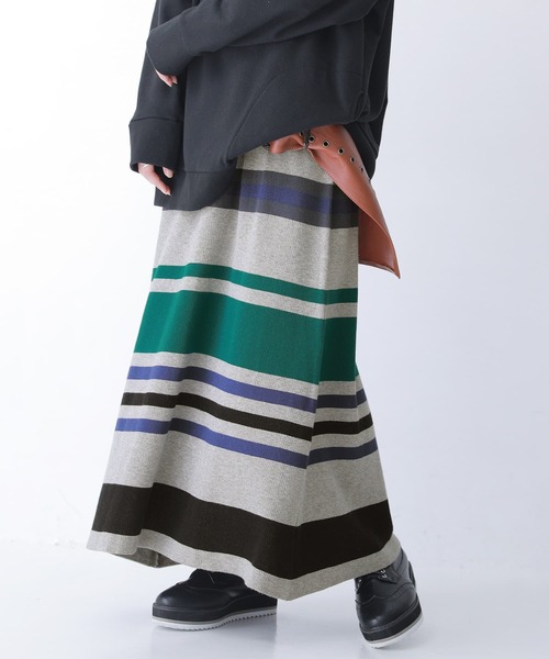 osharewalker（オシャレウォーカー）の「【廃盤】『マルチボーダー柄ニットスカート』（スカート・レディース・杢グレー/パープル・2/1）」の12枚目の写真
