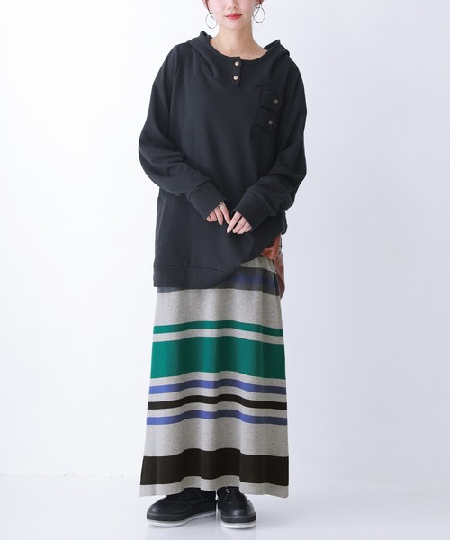 osharewalker（オシャレウォーカー）の「【廃盤】『マルチボーダー柄ニットスカート』（スカート・レディース・杢グレー/パープル・2/1）」の13枚目の写真