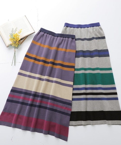 osharewalker（オシャレウォーカー）の「【廃盤】『マルチボーダー柄ニットスカート』（スカート・レディース・杢グレー/パープル・2/1）」の14枚目の写真