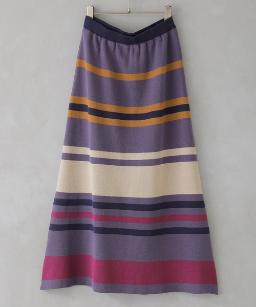 osharewalker（オシャレウォーカー）の「【廃盤】『マルチボーダー柄ニットスカート』（スカート・レディース・杢グレー/パープル・2/1）」の22枚目の写真