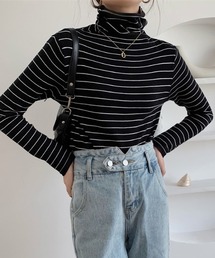 Vipoa | ストライプタートルネックカットソー(Tシャツ/カットソー)