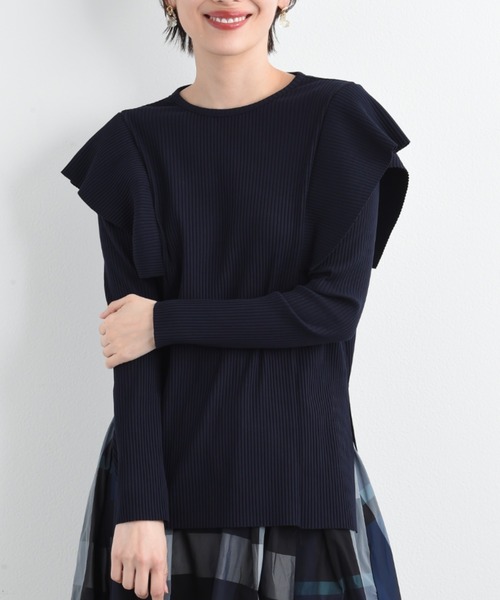 anana（アナナ）の「【anana】ギャラクシーリブショルダーフリルトップス（Tシャツ/カットソー・レディース・ホワイト/ネイビー・FREE）」の2枚目の写真