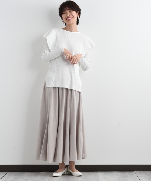 anana（アナナ）の「【anana】ギャラクシーリブショルダーフリルトップス（Tシャツ/カットソー・レディース・ホワイト/ネイビー・FREE）」の5枚目の写真