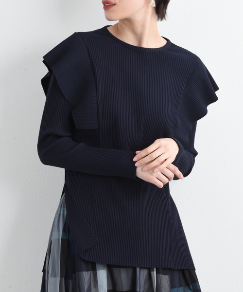 anana（アナナ）の「【anana】ギャラクシーリブショルダーフリルトップス（Tシャツ/カットソー・レディース・ホワイト/ネイビー・FREE）」の16枚目の写真