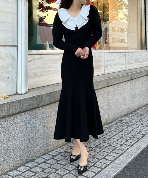 Aimeine エメイン シアーフリルヘムフリンジニットワンピース Aimeine エメイン シアーフリルヘムフリンジニットワンピース Aimeine