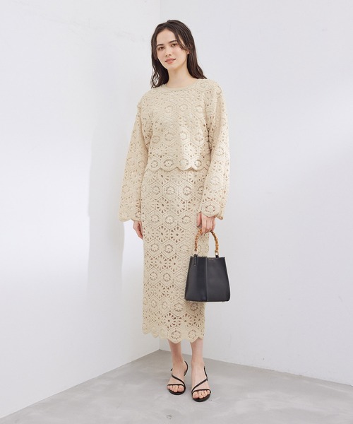 ROPE'（ロペ）の「カットワークフラワーレースタイトスカート/セットアップ対応（スカート・レディース・ブラック/キナリ・38）」の12枚目の写真