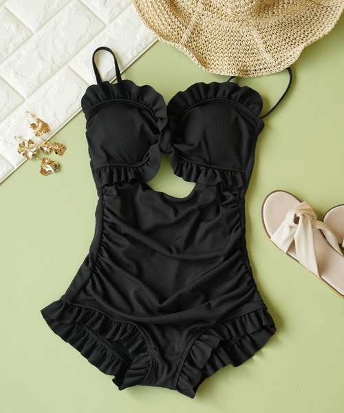 IAMUSE（アイアミューズ）の「バックオープンフリルワンピース水着 S0923【IAMUSE】（水着・レディース・ブラック・M/L）」の14枚目の写真