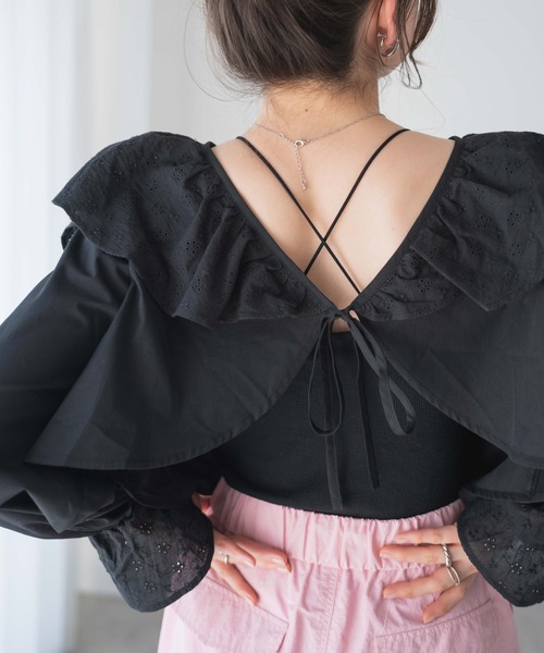 WEGO(ウィゴー)の「WEGO/コットンレース2wayボレロブラウス(シャツ/ブラウス・レディース・ブラック/ホワイト・FREE)」の14枚目の写真
