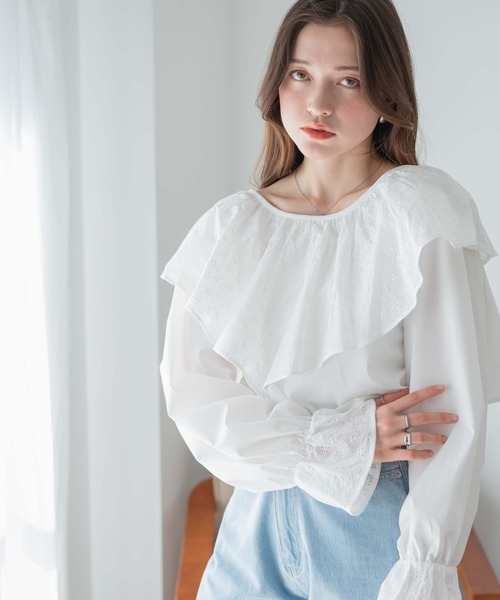 WEGO(ウィゴー)の「WEGO/コットンレース2wayボレロブラウス(シャツ/ブラウス・レディース・ブラック/ホワイト・FREE)」の7枚目の写真