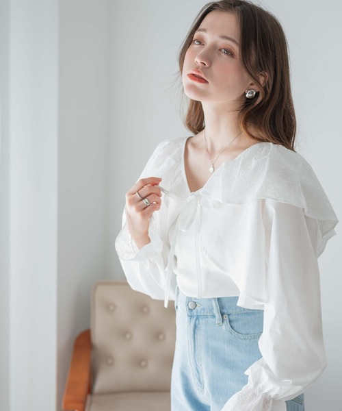 WEGO(ウィゴー)の「WEGO/コットンレース2wayボレロブラウス(シャツ/ブラウス・レディース・ブラック/ホワイト・FREE)」の3枚目の写真