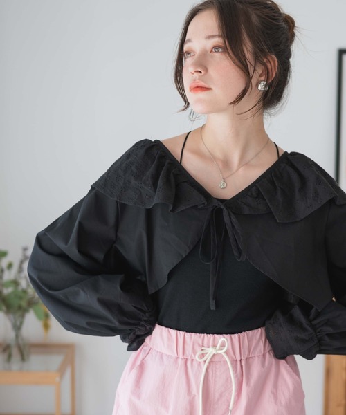 WEGO(ウィゴー)の「WEGO/コットンレース2wayボレロブラウス(シャツ/ブラウス・レディース・ブラック/ホワイト・FREE)」の9枚目の写真