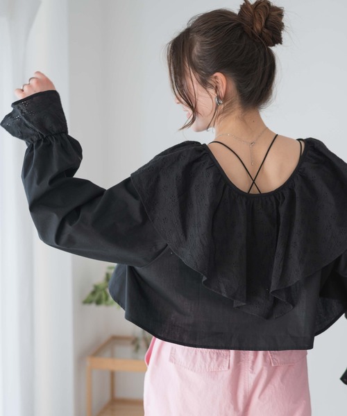 WEGO(ウィゴー)の「WEGO/コットンレース2wayボレロブラウス(シャツ/ブラウス・レディース・ブラック/ホワイト・FREE)」の6枚目の写真