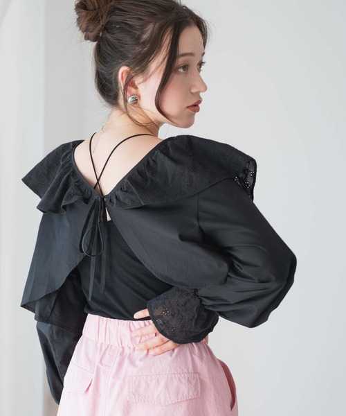WEGO(ウィゴー)の「WEGO/コットンレース2wayボレロブラウス(シャツ/ブラウス・レディース・ブラック/ホワイト・FREE)」の4枚目の写真