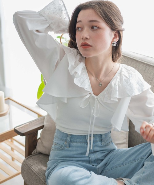 WEGO(ウィゴー)の「WEGO/コットンレース2wayボレロブラウス(シャツ/ブラウス・レディース・ブラック/ホワイト・FREE)」の13枚目の写真