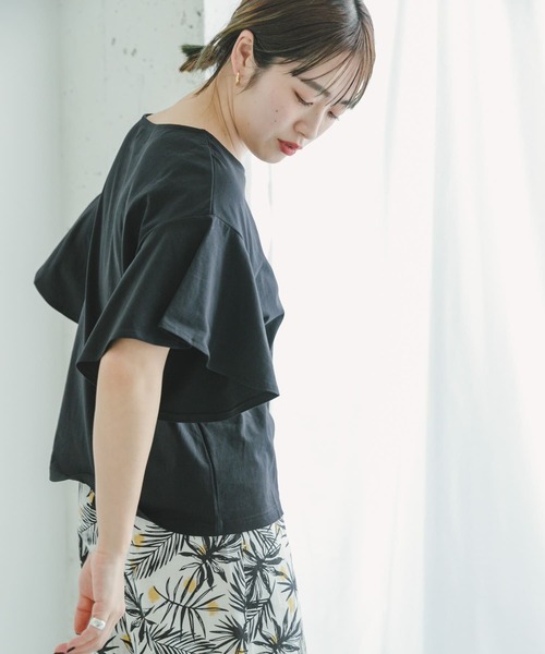 ITEMS URBANRESEARCH（アイテムズ アーバンリサーチ）の「シルケットライクフレアプルオーバー（Tシャツ/カットソー・レディース・オフホワイト/ブラック/ブルー/モカ・FREE）」の3枚目の写真