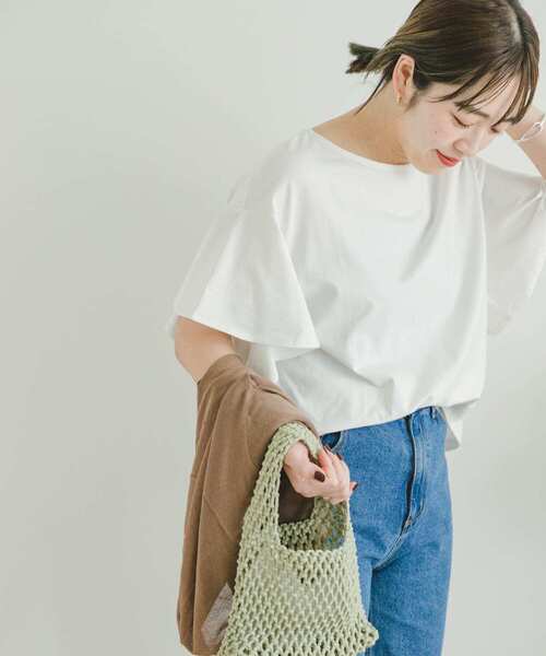 ITEMS URBANRESEARCH（アイテムズ アーバンリサーチ）の「シルケットライクフレアプルオーバー（Tシャツ/カットソー・レディース・オフホワイト/ブラック/ブルー/モカ・FREE）」の5枚目の写真