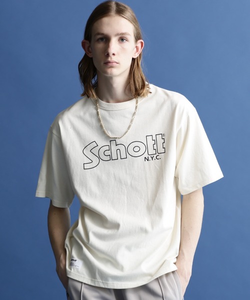 schott（ショット）の「Schott/ショット/SS T-SHIRT "BASIC LOGO"/ベーシックロゴ Tシャツ（Tシャツ/カットソー・メンズ・レッド/グリーン/グレー/ブラック/その他18/ホワイト系2・XL/L/M/2XL）」の2枚目の写真