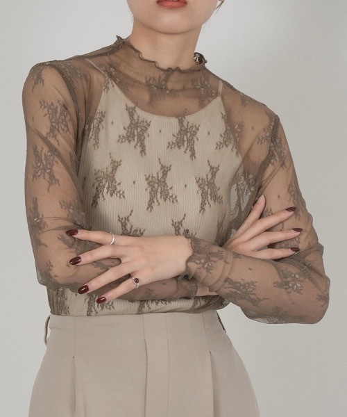 lawgy(ラウジー)の「see through lace tops(Tシャツ/カットソー・レディース・アイボリー/ベージュ/ピンクベージュ/ブラウン/カーキ系/ブルー系・FREE)」の4枚目の写真