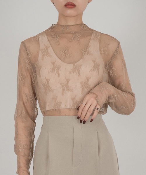 lawgy(ラウジー)の「see through lace tops(Tシャツ/カットソー・レディース・アイボリー/ベージュ/ピンクベージュ/ブラウン/カーキ系/ブルー系・FREE)」の3枚目の写真