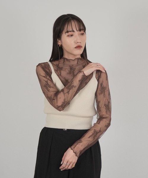 lawgy(ラウジー)の「see through lace tops(Tシャツ/カットソー・レディース・アイボリー/ベージュ/ピンクベージュ/ブラウン/カーキ系/ブルー系・FREE)」の1枚目の写真