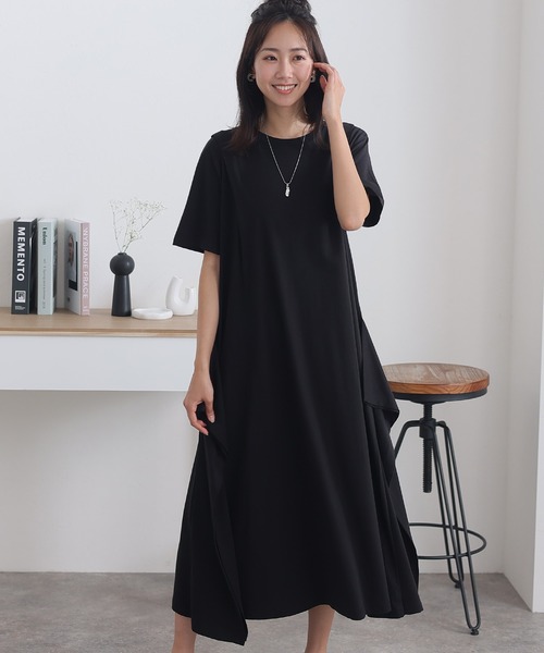 ElegChic（エレグシック）の「ショルダー タック フレア ワンピース（ワンピース・レディース・モカ/カーキ/ブラック/ベージュ・M/XL/4L）」の2枚目の写真