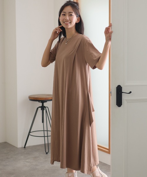 ElegChic（エレグシック）の「ショルダー タック フレア ワンピース（ワンピース・レディース・モカ/カーキ/ブラック/ベージュ・M/XL/4L）」の3枚目の写真