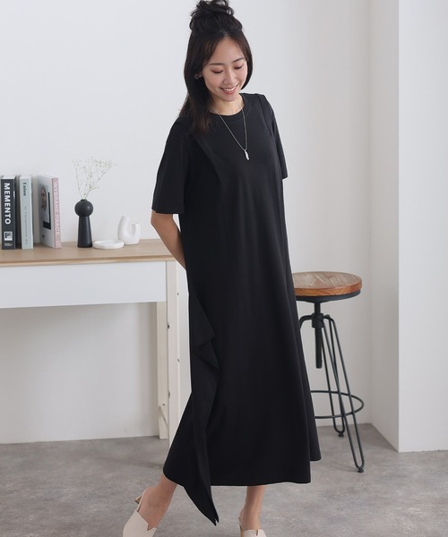 ElegChic（エレグシック）の「ショルダー タック フレア ワンピース（ワンピース・レディース・モカ/カーキ/ブラック/ベージュ・M/XL/4L）」の5枚目の写真