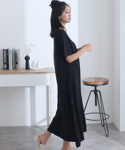 ElegChic（エレグシック）の「ショルダー タック フレア ワンピース（ワンピース・レディース・モカ/カーキ/ブラック/ベージュ・M/XL/4L）」の17枚目の写真