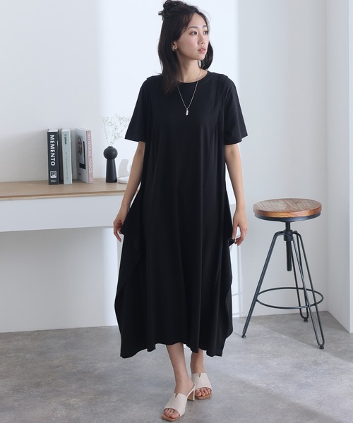 ElegChic（エレグシック）の「ショルダー タック フレア ワンピース（ワンピース・レディース・モカ/カーキ/ブラック/ベージュ・M/XL/4L）」の9枚目の写真
