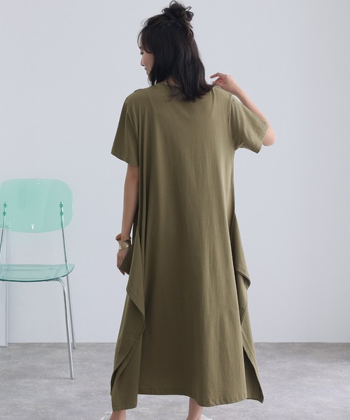 ElegChic（エレグシック）の「ショルダー タック フレア ワンピース（ワンピース・レディース・モカ/カーキ/ブラック/ベージュ・M/XL/4L）」の6枚目の写真