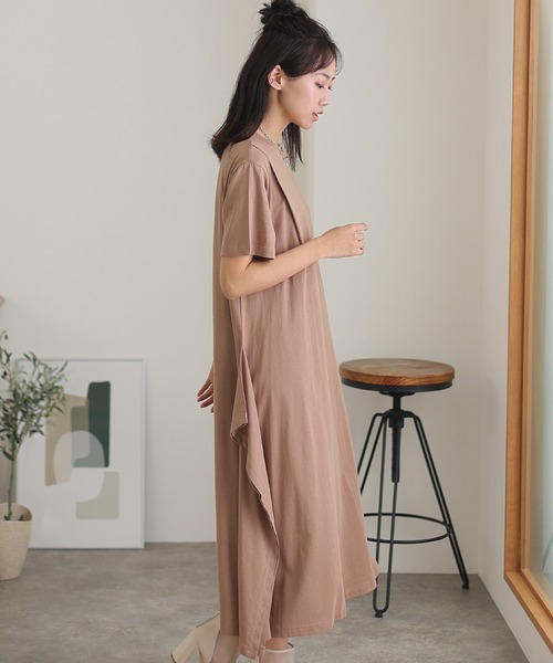 ElegChic（エレグシック）の「ショルダー タック フレア ワンピース（ワンピース・レディース・モカ/カーキ/ブラック/ベージュ・M/XL/4L）」の10枚目の写真