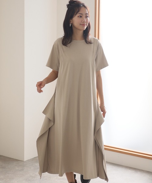 ElegChic（エレグシック）の「ショルダー タック フレア ワンピース（ワンピース・レディース・モカ/カーキ/ブラック/ベージュ・M/XL/4L）」の15枚目の写真